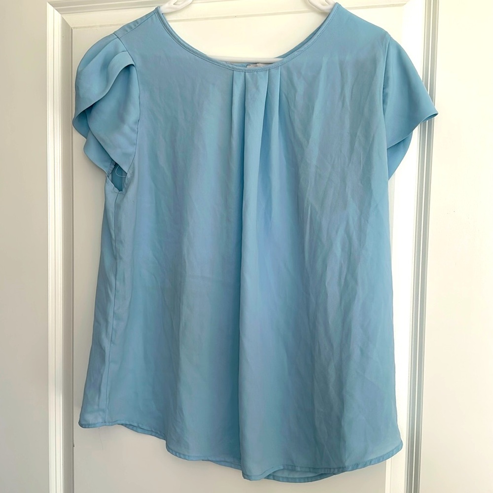 Blue cap sleeve, plus size blouse